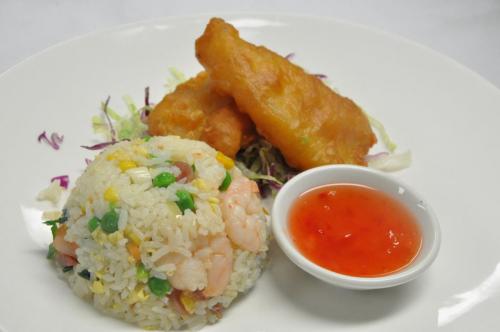 Special Fried Rice with Crispy Rockling Fillets